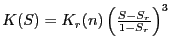 $K(S) = K_r(n) \left( \frac{S-S_r}{1-S_r} \right)^3$